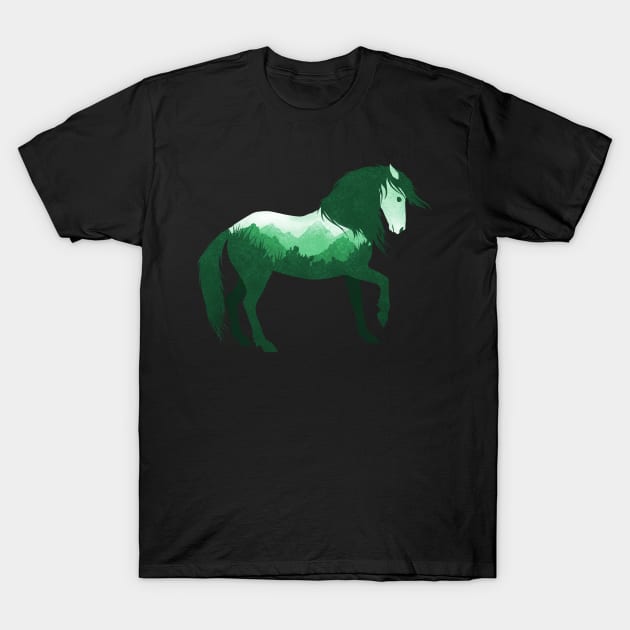 Dramabite Wild Horse Mustang Equine Double Exposure Wildlife Animal T-Shirt by dramabite